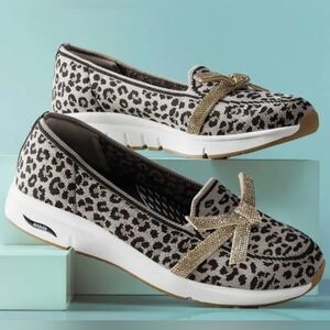 Skechers Martha Collection Leopard Print Slip-On Loafers with Gold Accents
